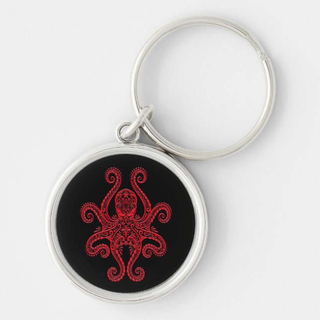 Llavero Pulpo rojo complejo en negro (Frente)