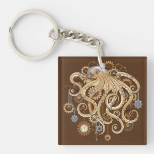 Llavero Pulpo Steampunk Retro Fantasía Mecánica
