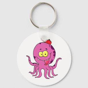 Llavero pulpo tonto que lleva gorra de béisbol