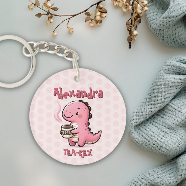 Llavero Pun animal de dinosaurio personalizado dulce para  (Sweet Tea-Rex Personalized Dinosaur Animal Pun Keychain)