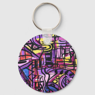 Llavero Punchbowl-Negrita Colorido Arte Abstracto Pintado 