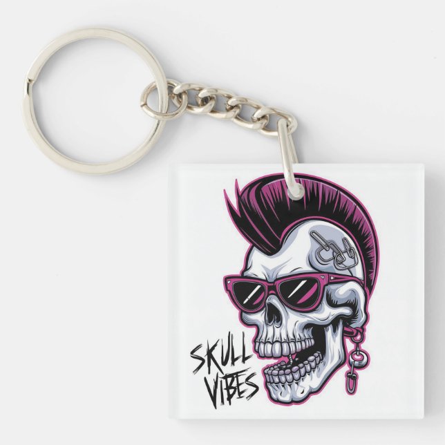 Llavero Punk Calavera Vibes. Guay Skull con gafas de sol D (Frente)