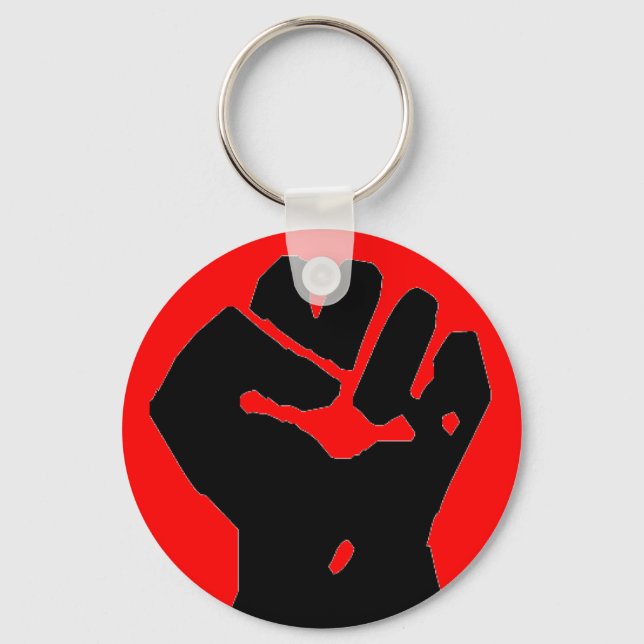 Llavero puño negro en cadena de llaves rojas (Anverso)