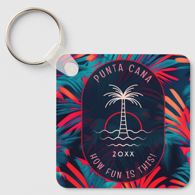 Llavero Punta Cana Beach fiesta Palm tree hoja al atardece (Anverso)