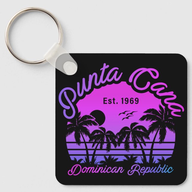 Llavero Punta Cana Dominicana Palm Tree Retro Sunset 80 (Anverso)