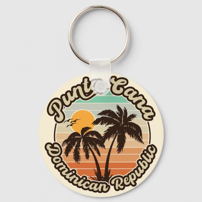 Llavero Punta Cana Dominicana Palm Tree Retro Sunset 80 (Anverso)