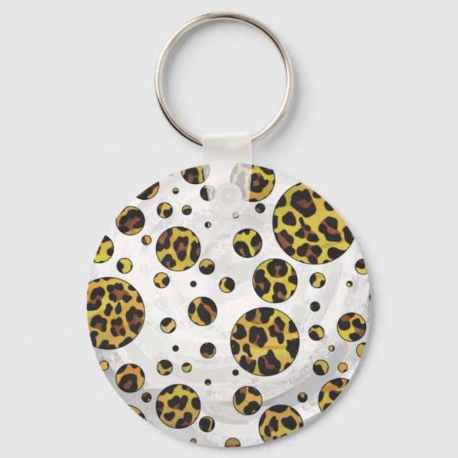 Llavero Punto de polka amarillo y marrón leopardo (Anverso)