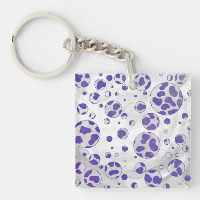 Llavero Punto de Polka blanco y púrpura dálmata (Frente)