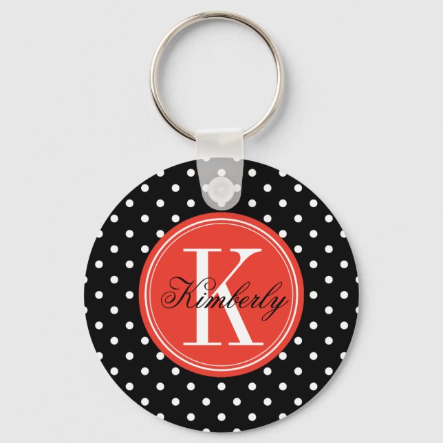 Llavero Punto de Polka Negro con monograma Naranja (Anverso)