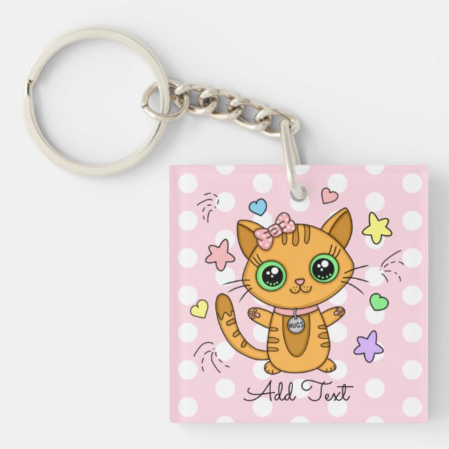 Llavero Punto de Polka rosa de gato Naranja Kitty (Frente)