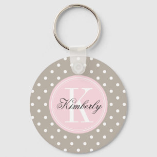 Llavero Punto de Polka Taupe con monograma rosa
