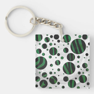 Llavero Punto de polka verde y negro de cebra