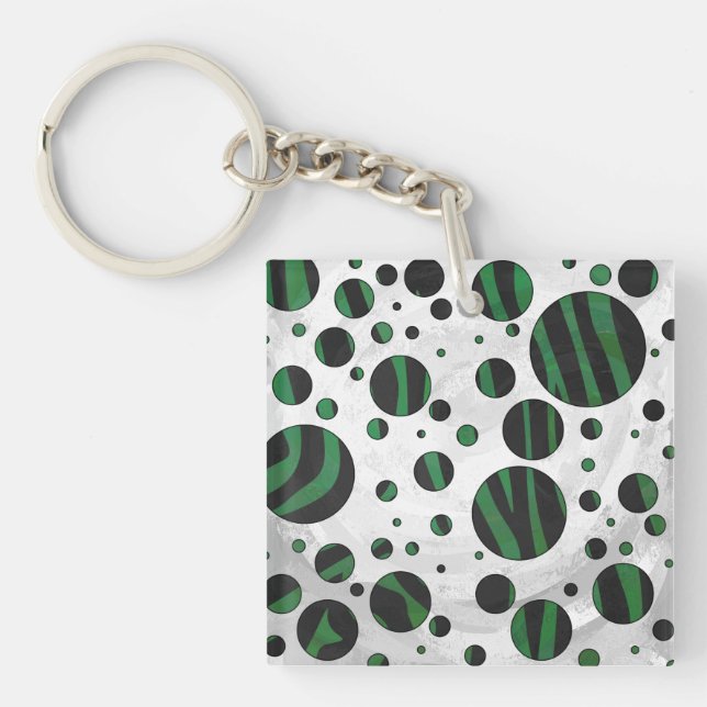 Llavero Punto de polka verde y negro de cebra (Frente)