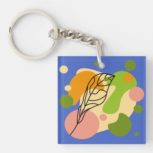 Llavero Puntos abstractos interesantes con hojas (Frente)
