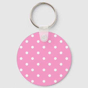 Llavero Puntos blancos, patrón de puntos rosados de polka