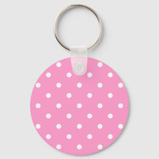 Llavero Puntos blancos, patrón de puntos rosados de polka.