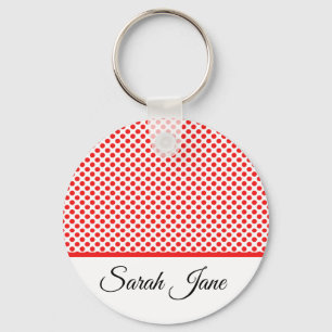 Llavero Puntos clásicos del Polka Rojo   Nombre personaliz
