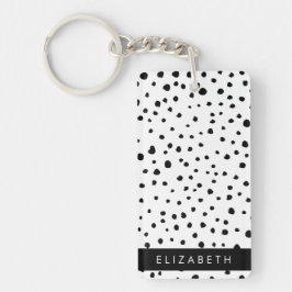 Llavero Puntos dálmatas, puntos, negro y blanco, tu nombre