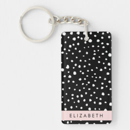 Llavero Puntos dálmatas, puntos, negro y blanco, tu nombre