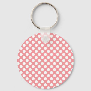 Llavero Puntos de polka blanco sobre fondo rosado