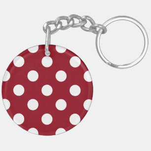 Llavero Puntos de polka blanco sobre rojo carmesí