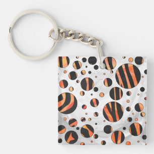Llavero Puntos de polka negro y Naranja de cebra