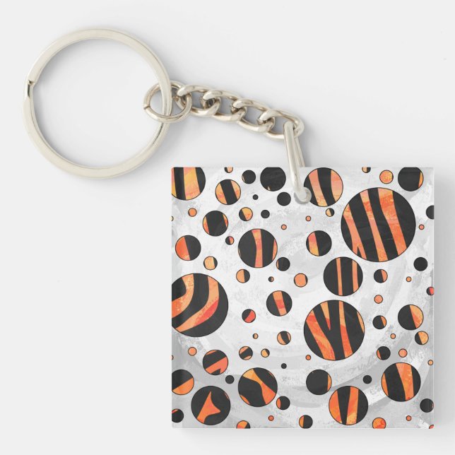 Llavero Puntos de polka negro y Naranja de cebra (Frente)