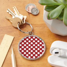 Llavero Puntos de Polka Rojo, Patrón de Punto de Polka, Pu
