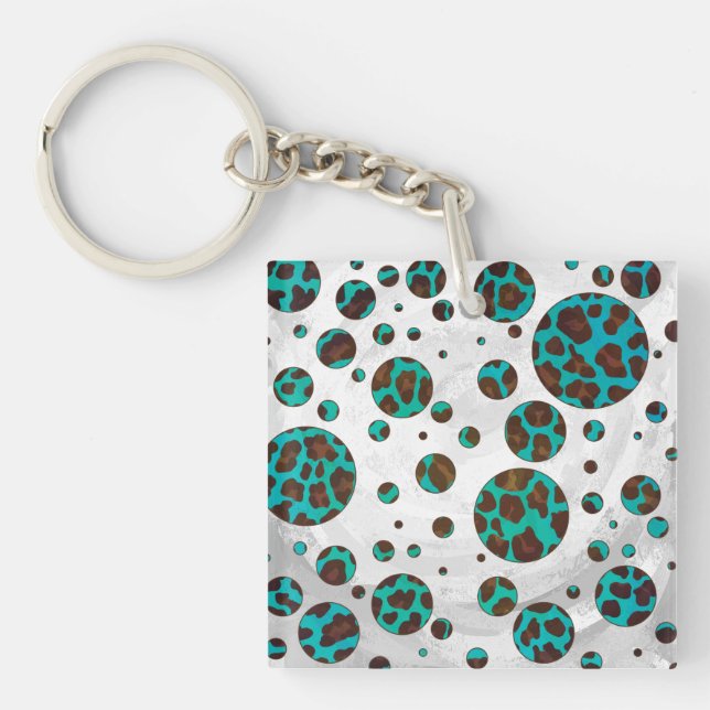 Llavero Puntos PrintPolka Verde azulados y marrones leopar (Frente)