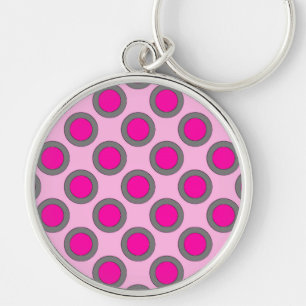 Llavero Puntos retro en círculo, fucsia, gris y rosa