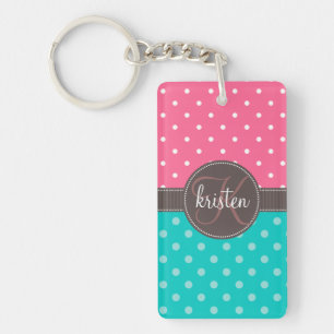 Llavero Puntos rosados y verde azulados personalizados