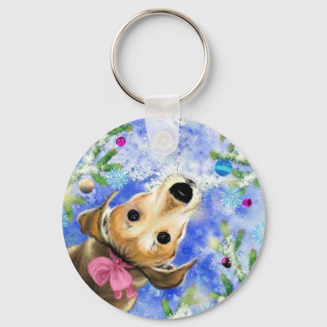 Llavero Puppy Con Cinta Rosa - Cuidada (Anverso)