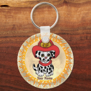 Llavero Puppy Dog Firefighter custom name  keychain