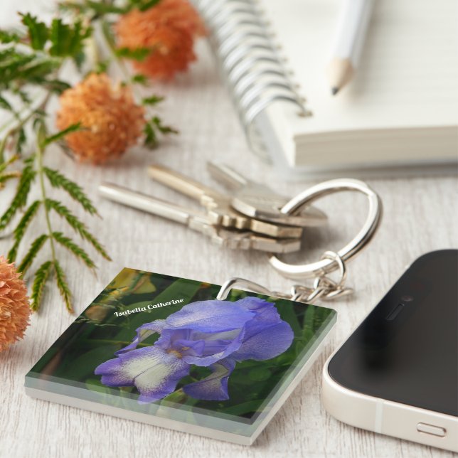 Llavero Purple Bearded Iris Photo Personalized Keychain (Frente Derecha)