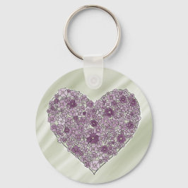 Llavero Purple flowered heart round keychain
