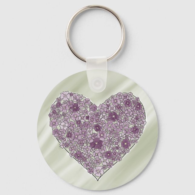 Llavero Purple flowered heart round keychain (Anverso)