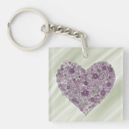 Llavero Purple flowered heart round keychain