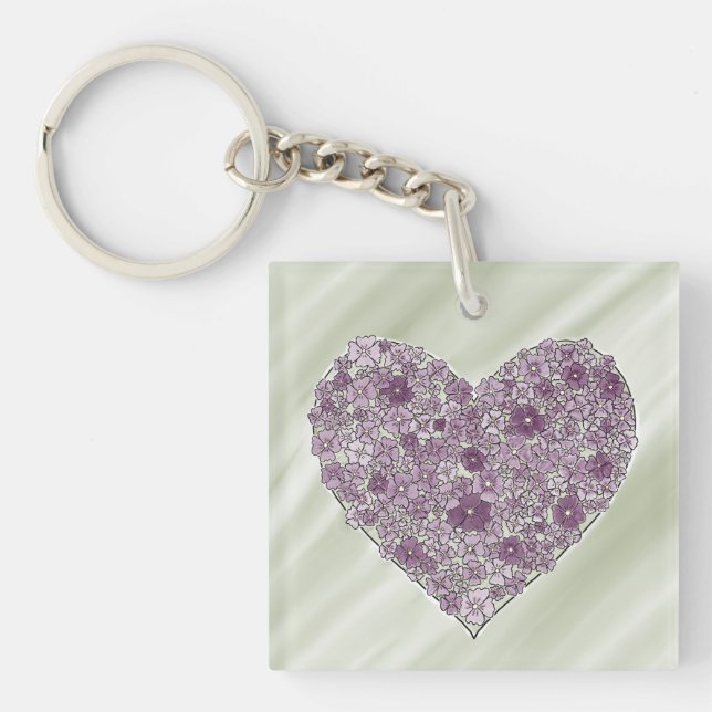 Llavero Purple flowered heart round keychain (Frente)