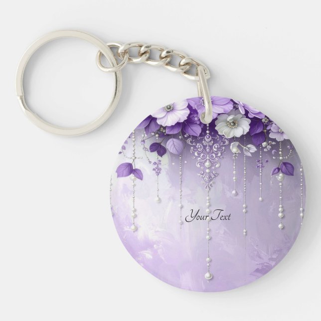 Llavero Purple Flowers with Dangling Pearls Keychain (Frente)