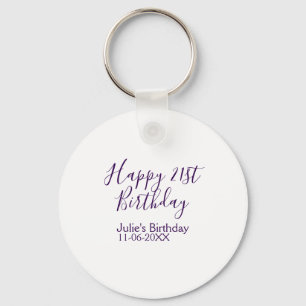 Llavero Purple happy 21st cumpleaños fecha Keychain