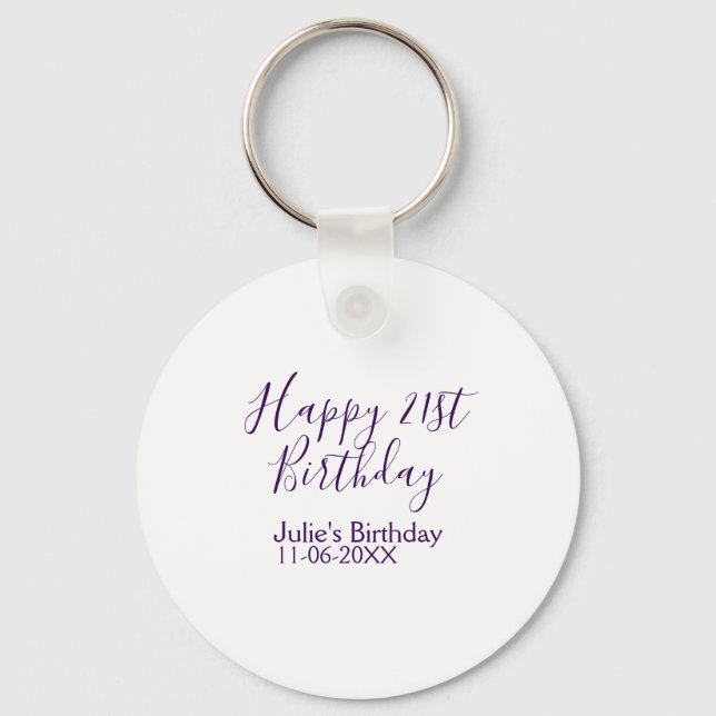 Llavero Purple happy 21st cumpleaños fecha Keychain (Anverso)