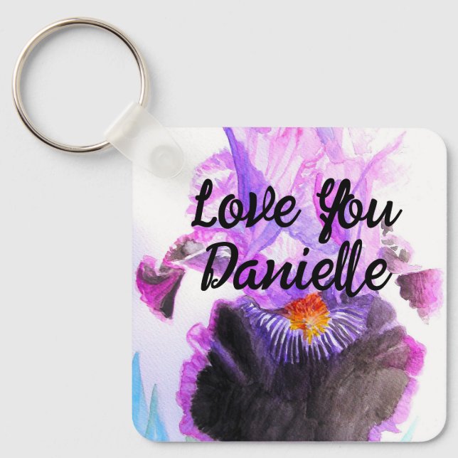 Llavero Purple Iris Watercolor Flower Floral Birthday (Anverso)