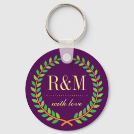 Llavero Purple Laurel Wreath Monogram Wedding Keychain