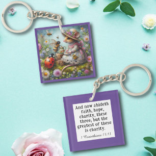 Llavero Purple Love Charity Bible Verse Cute Mouse