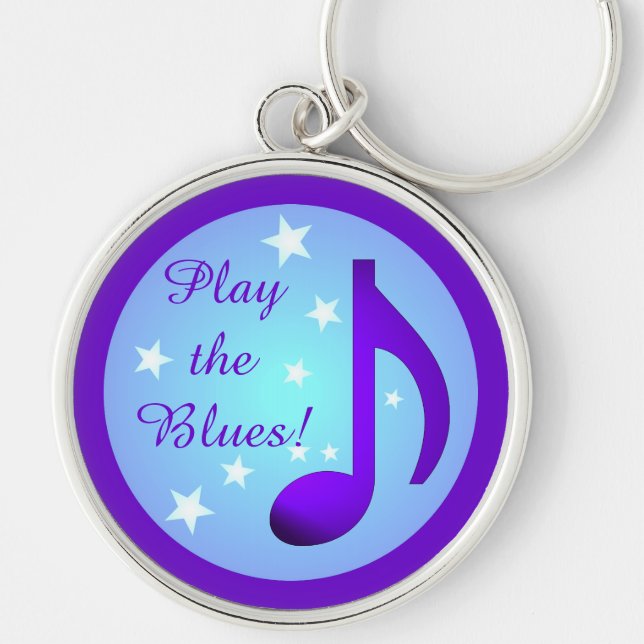 Llavero Purple Music Note Blue Circle Stars Play the Blues (Frente)