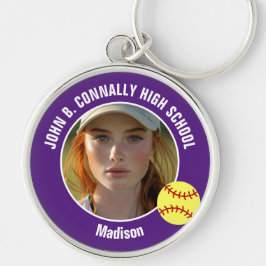 Llavero Purple Softball Player Photo High School Keepsake