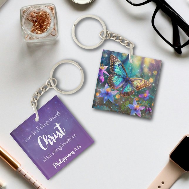 Llavero Purple Sparkle Philippians 4:13 mariposa verso (Subido por el creador)