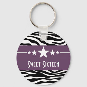 Llavero Purple Stars Zebra Print Sweet 16 Keychain