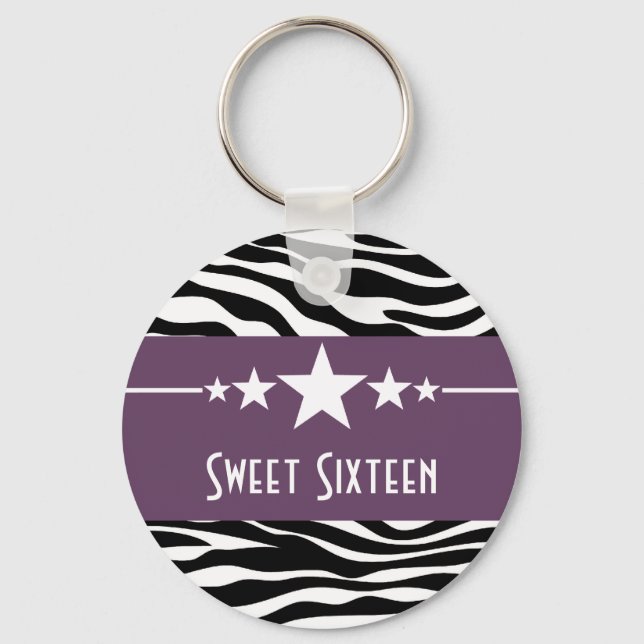 Llavero Purple Stars Zebra Print Sweet 16 Keychain (Anverso)