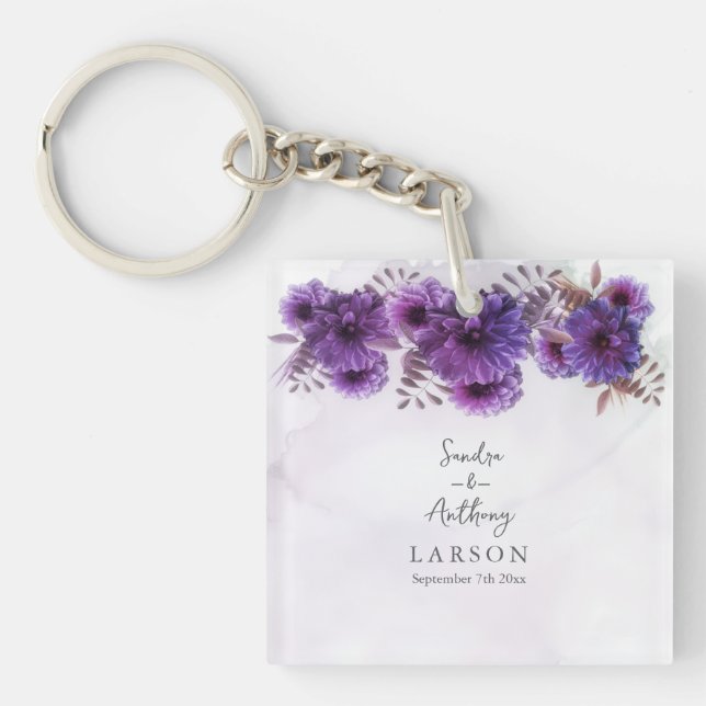 Llavero Purple Watercolor Chrysanthemum Wedding (Frente)